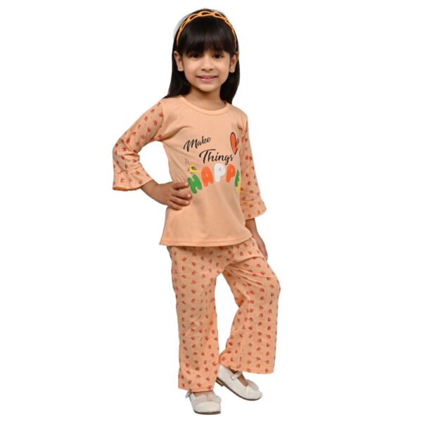 Baby Girls Nightwear Dress | Palazzo Set | Peach | 2-12 Years - Image 3