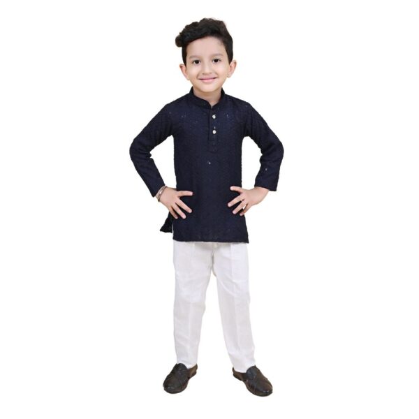 Baby Boys Ethnic Wear Navy Blue Kurta Pajama - Image 5