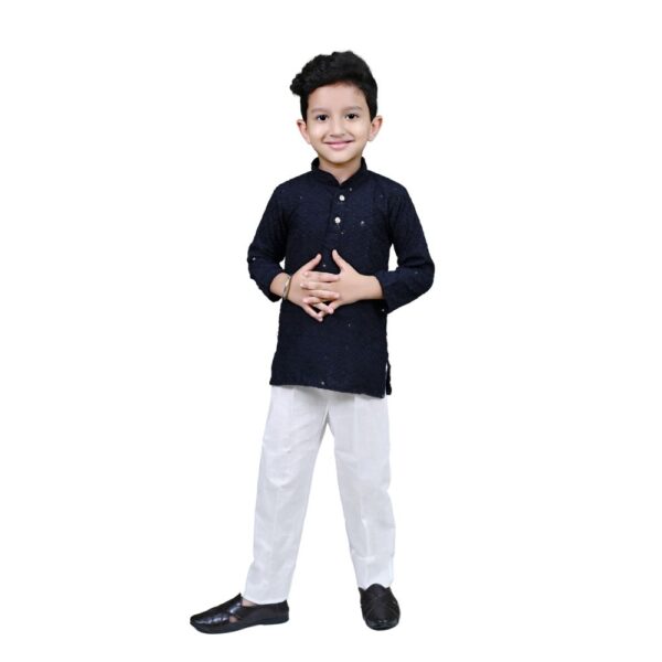 Baby Boys Ethnic Wear Navy Blue Kurta Pajama - Image 2