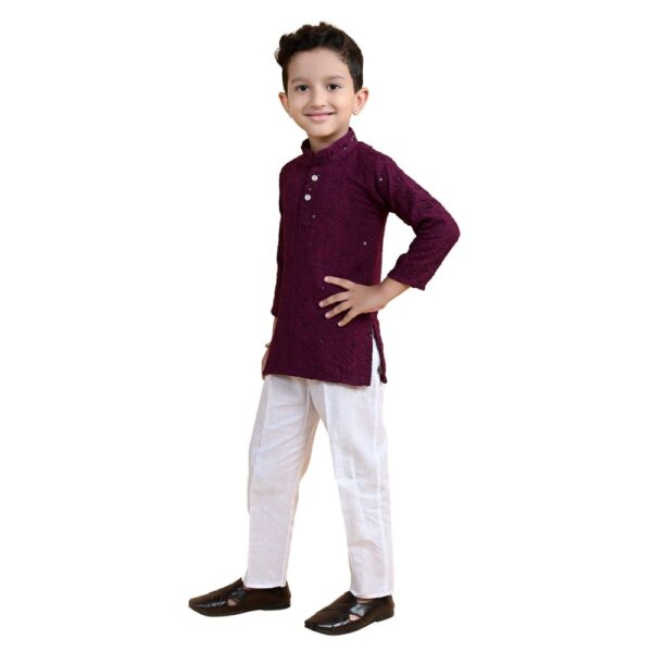 Baby Boys Ethnic Wear Maroon Kurta Pajama - Image 4