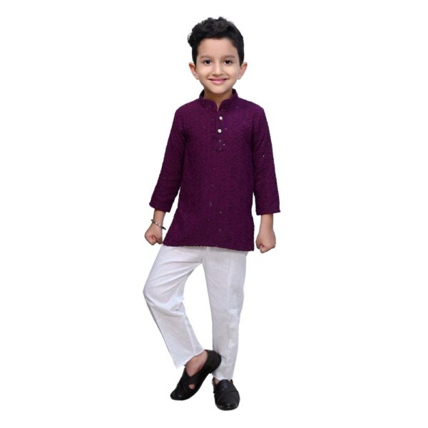 Baby Boys Ethnic Wear Maroon Kurta Pajama - Image 3