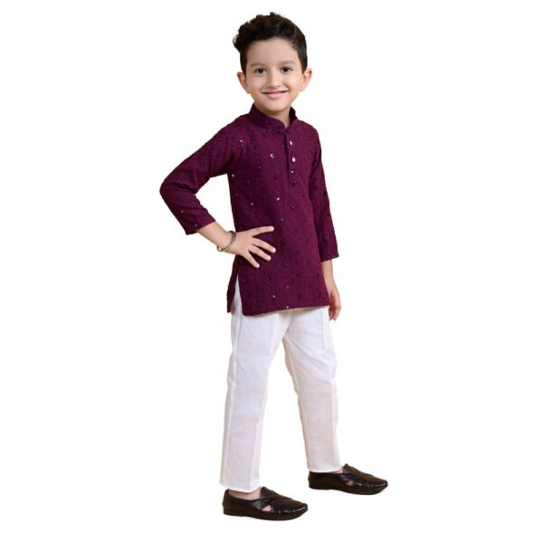 Baby Boys Ethnic Wear Maroon Kurta Pajama - Image 2